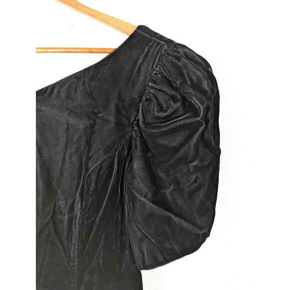 Vtg 80s Formal Dress Expo Nite Womens Small Black Gold Lace Puffy Sleeves Party - Picture 3 of 7